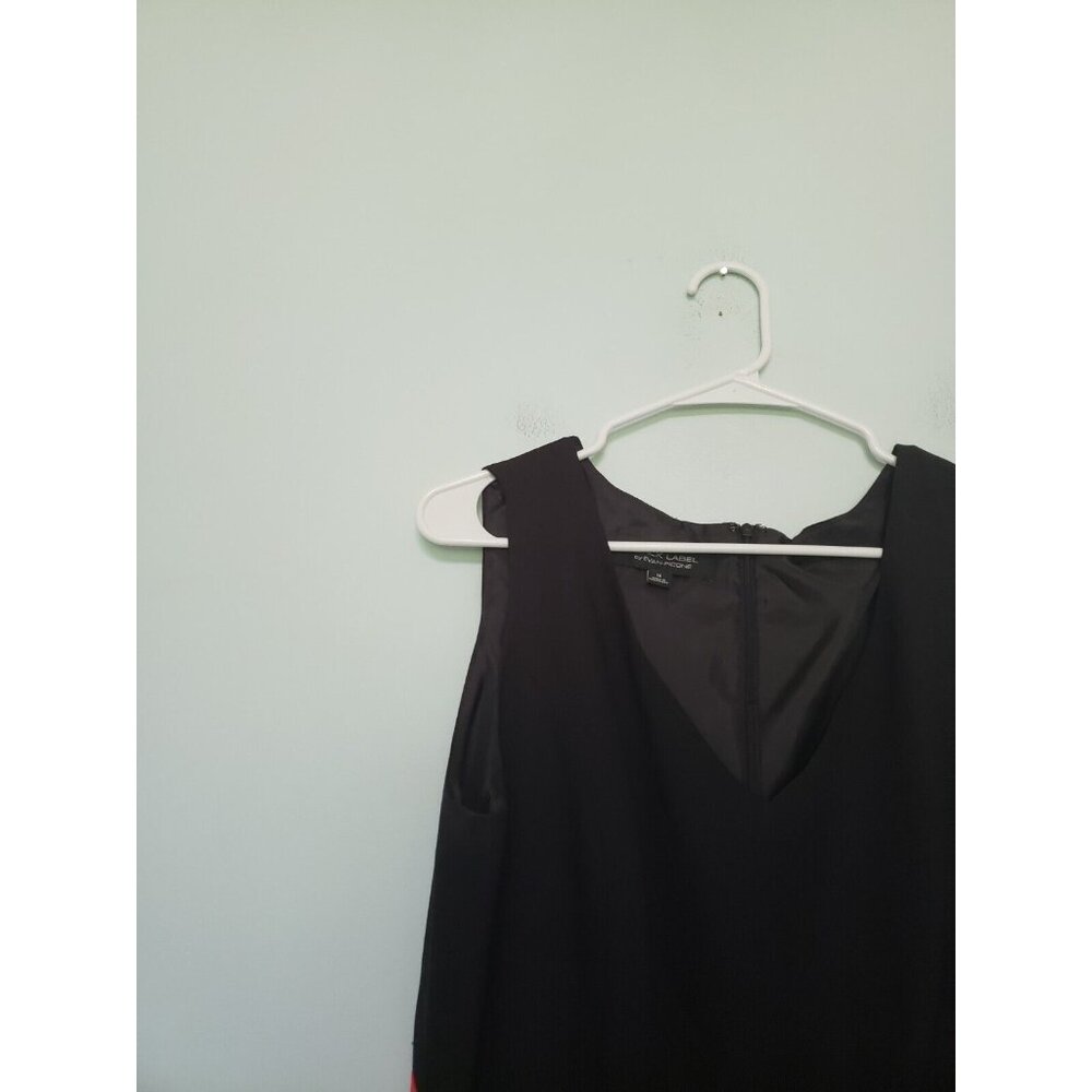 Black Label Evan Picone Women 14 Dress Black Red Colorblock V Neck Career Office - Picture 4 of 6